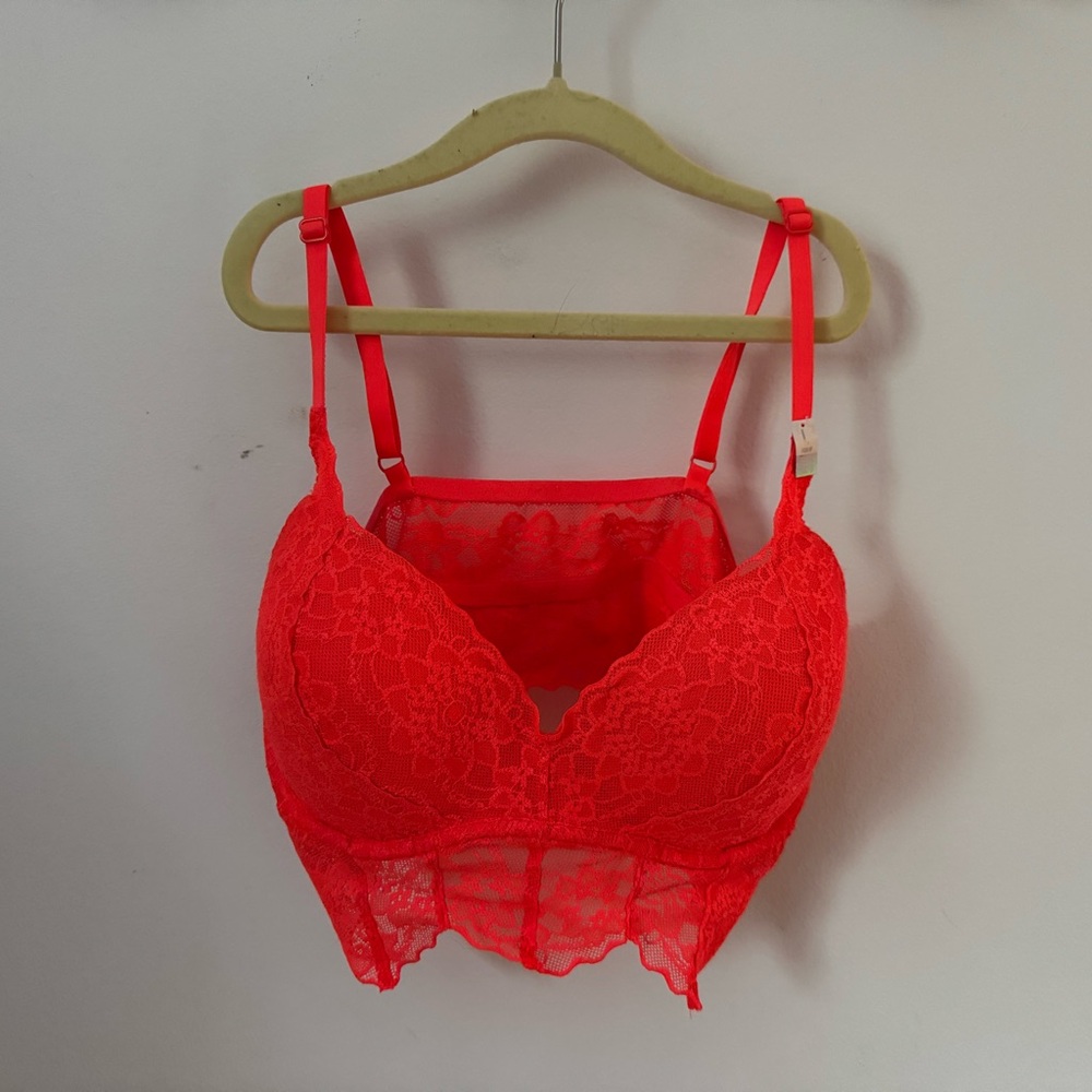 NWT PINK Victoria's Secret Neon Coral Lace Bralette, L